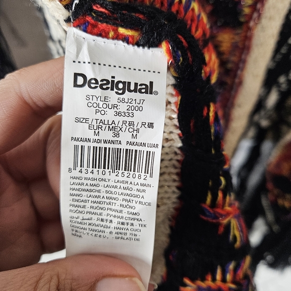 Desigual NWT Colorful Artsy Fairisle Knit Selena Fringe Cardigan - Picture 6 of 7